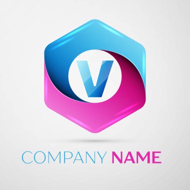 Harf V vektör logo simge renkli gri arka plan üzerine altıgen. Tasarımınız için vektör şablonu