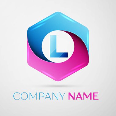 L harfi vektör logo simge renkli gri arka plan üzerine altıgen. Tasarımınız için vektör şablonu