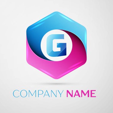 G harfi vektör logo simge renkli gri arka plan üzerine altıgen. Tasarımınız için vektör şablonu