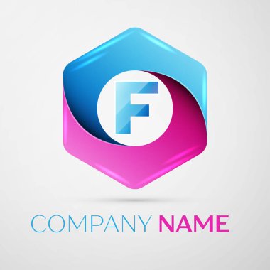 F harfi vektör logo simge renkli gri arka plan üzerine altıgen. Tasarımınız için vektör şablonu