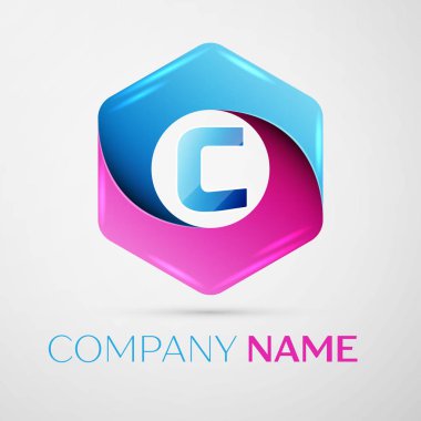 C harfi vektör logo simge renkli gri arka plan üzerine altıgen. Tasarımınız için vektör şablonu