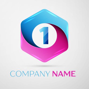 Bir numaralı vektör logo simge renkli gri arka plan üzerine altıgen. Tasarımınız için vektör şablonu