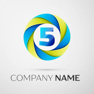 Beş numaralı vektör logo sembol gri arka plan üzerinde renkli daire içinde. Tasarımınız için vektör şablonu