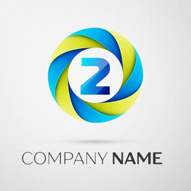 İki numaralı vektör logo sembol gri arka plan üzerinde renkli daire içinde. Tasarımınız için vektör şablonu