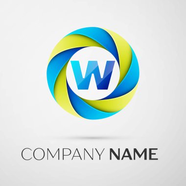 Harf W vektör logo sembol gri arka plan üzerinde renkli daire içinde. Tasarımınız için vektör şablonu