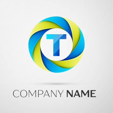 T harfinin vektör logo sembol gri arka plan üzerinde renkli daire içinde. Tasarımınız için vektör şablonu