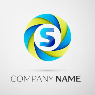 S harfi vektör logo sembol gri arka plan üzerinde renkli daire içinde. Tasarımınız için vektör şablonu