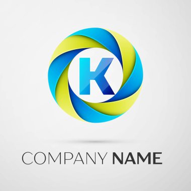 K harfi vektör logo sembol gri arka plan üzerinde renkli daire içinde. Tasarımınız için vektör şablonu