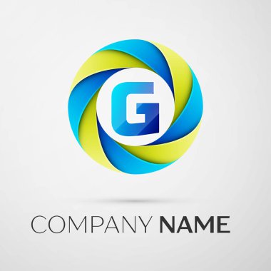 G harfi vektör logo sembol gri arka plan üzerinde renkli daire içinde. Tasarımınız için vektör şablonu