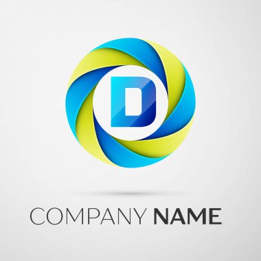D harfi vektör logo sembol gri arka plan üzerinde renkli daire içinde. Tasarımınız için vektör şablonu