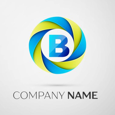 B harfi vektör logo sembol gri arka plan üzerinde renkli daire içinde. Tasarımınız için vektör şablonu