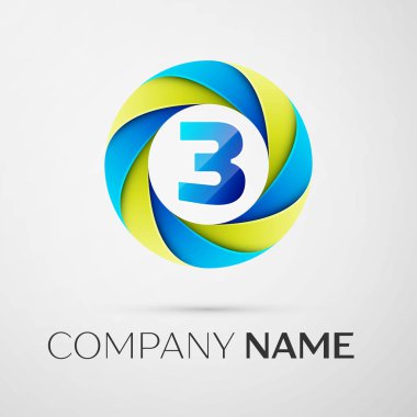 Üç numaralı vektör logo sembol gri arka plan üzerinde renkli daire içinde. Tasarımınız için vektör şablonu
