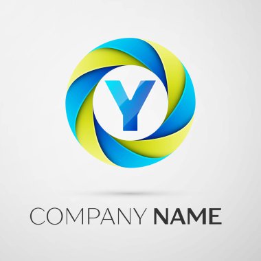 Y harfi vektör logo sembol gri arka plan üzerinde renkli daire içinde. Tasarımınız için vektör şablonu