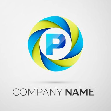 Mektup P gri arka plan üzerinde renkli daire içinde logo simge vektör. Tasarımınız için vektör şablonu