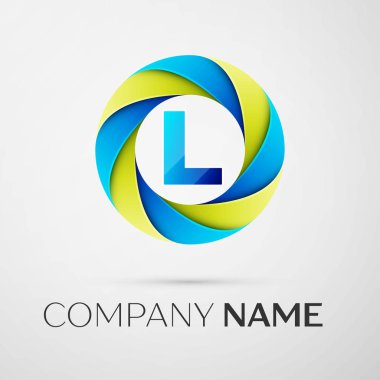 L harfi vektör logo sembol gri arka plan üzerinde renkli daire içinde. Tasarımınız için vektör şablonu