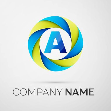A harfi vektör logo sembol gri arka plan üzerinde renkli daire içinde. Tasarımınız için vektör şablonu