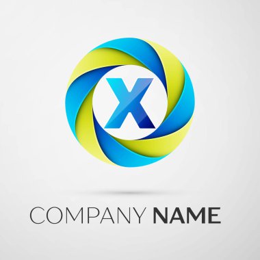Mektup X vektör logosu simgesi gri arka plan üzerinde renkli daire içinde. Tasarımınız için vektör şablonu