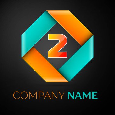 İki numaralı vektör logo simge siyah arka plan üzerinde renkli rhombus. Tasarımınız için vektör şablonu