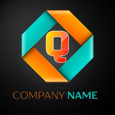 Harf Q vektör logo simge siyah arka plan üzerinde renkli rhombus. Tasarımınız için vektör şablonu