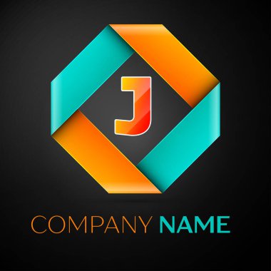 J harfi vektör logo simge siyah arka plan üzerinde renkli rhombus. Tasarımınız için vektör şablonu