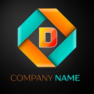 D harfi vektör logo simge siyah arka plan üzerinde renkli rhombus. Tasarımınız için vektör şablonu