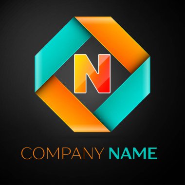 N harfi vektör logo simge siyah arka plan üzerinde renkli rhombus. Tasarımınız için vektör şablonu