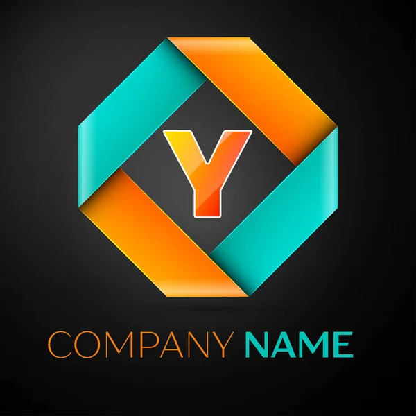 Символ векторного логотипа буквы Y в красочном ромбе на черном фоне. Векторный шаблон для Вашего дизайна — стоковый вектор