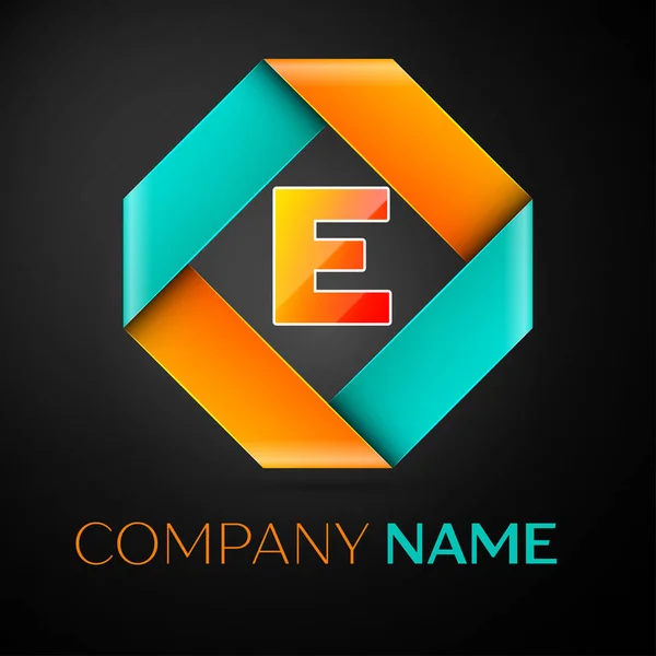 Buchstabe e Vektor-Logo-Symbol in der bunten Raute auf schwarzem Hintergrund. Vektorvorlage für Ihr Design — Stockvektor