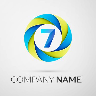 Yedi numaralı vektör logo sembol gri arka plan üzerinde renkli daire içinde. Tasarımınız için vektör şablonu