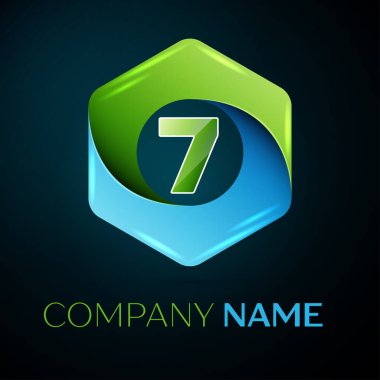 Yedi numaralı vektör logo simge renkli siyah arka plan üzerine altıgen. Tasarımınız için vektör şablonu