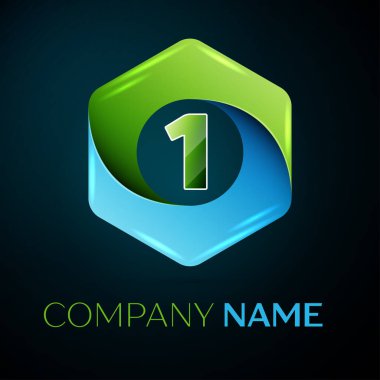 Bir numaralı vektör logo simge renkli siyah arka plan üzerine altıgen. Tasarımınız için vektör şablonu