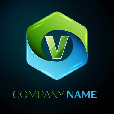 Mektup Vvector logo simge renkli siyah arka plan üzerine altıgen. Tasarımınız için vektör şablonu