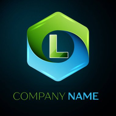 L harfi vektör logo simge renkli siyah arka plan üzerine altıgen. Tasarımınız için vektör şablonu
