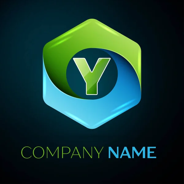 Символ векторного логотипа буквы Y на цветном шестиугольном фоне. Векторный шаблон для Вашего дизайна — стоковый вектор