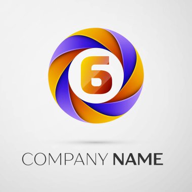 Altı numaralı vektör logo sembol gri arka plan üzerinde renkli daire içinde. Tasarımınız için vektör şablonu