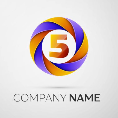 Beş numaralı vektör logo sembol gri arka plan üzerinde renkli daire içinde. Tasarımınız için vektör şablonu