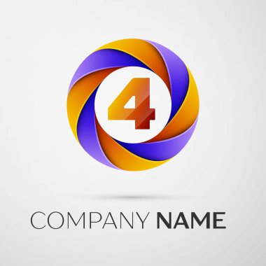 Dört numaralı vektör logo sembol gri arka plan üzerinde renkli daire içinde. Tasarımınız için vektör şablonu