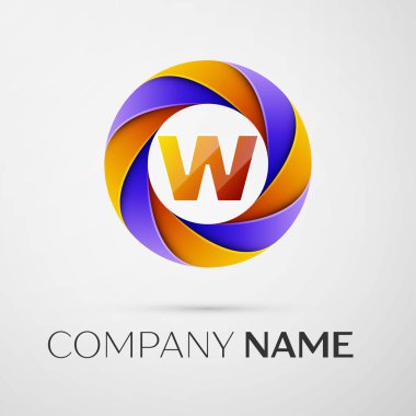 Harf W vektör logo sembol gri arka plan üzerinde renkli daire içinde. Tasarımınız için vektör şablonu