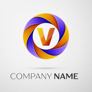 Harf V vektör logo sembol gri arka plan üzerinde renkli daire içinde. Tasarımınız için vektör şablonu