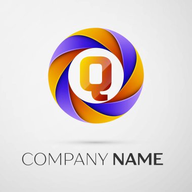 Harf Q vektör logo sembol gri arka plan üzerinde renkli daire içinde. Tasarımınız için vektör şablonu