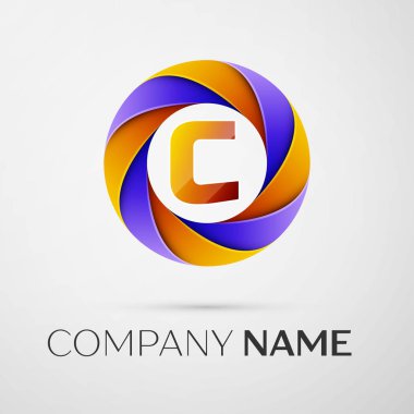 C harfi vektör logo sembol gri arka plan üzerinde renkli daire içinde. Tasarımınız için vektör şablonu