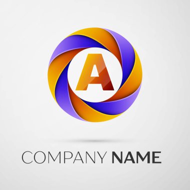 A harfi vektör logo sembol gri arka plan üzerinde renkli daire içinde. Tasarımınız için vektör şablonu