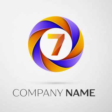 Yedi numaralı vektör logo sembol gri arka plan üzerinde renkli daire içinde. Tasarımınız için vektör şablonu