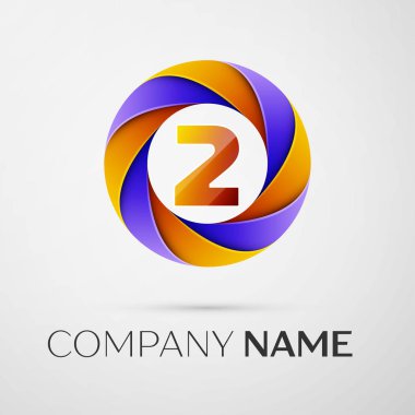İki numaralı vektör logo sembol gri arka plan üzerinde renkli daire içinde. Tasarımınız için vektör şablonu