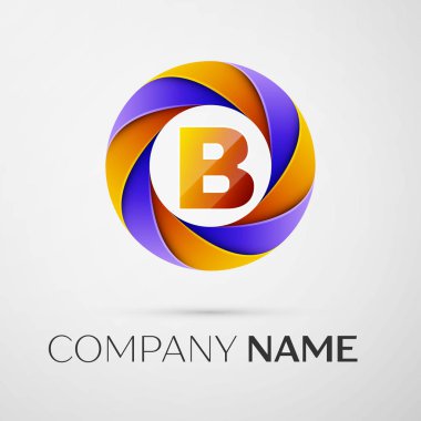 B harfi vektör logo sembol gri arka plan üzerinde renkli daire içinde. Tasarımınız için vektör şablonu