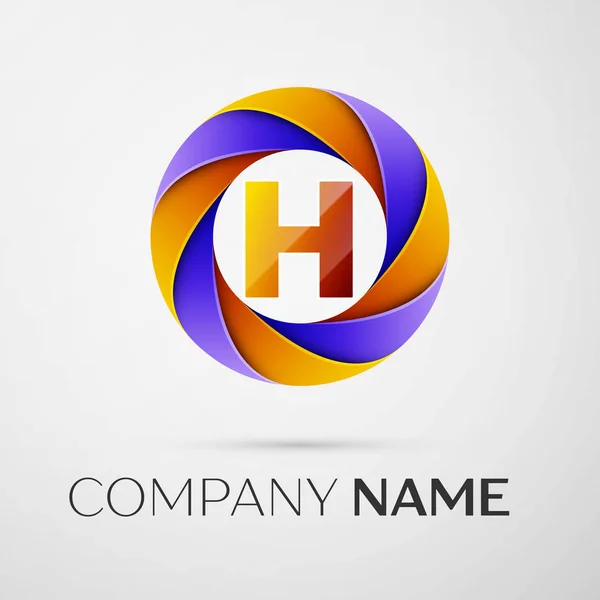 Letra símbolo do logotipo do vetor H no círculo colorido no fundo cinza. Modelo de vetor para o seu projeto — Vetor de Stock