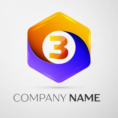 Üç numaralı vektör logo simge renkli gri arka plan üzerine altıgen. Tasarımınız için vektör şablonu