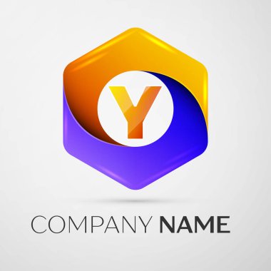 Y harfi vektör logo simge renkli gri arka plan üzerine altıgen. Tasarımınız için vektör şablonu