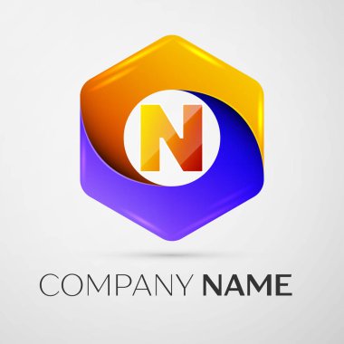 N harfi vektör logo simge renkli gri arka plan üzerine altıgen. Tasarımınız için vektör şablonu
