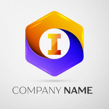 Logo simge renkli gri arka plan üzerine altıgen vektör mektup. Tasarımınız için vektör şablonu